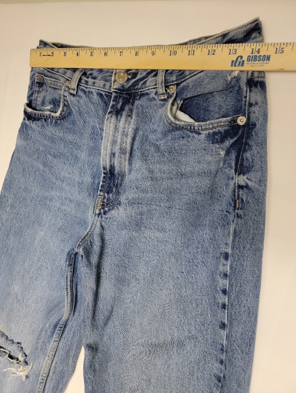 Zara Distressed High Rise Straight Leg Jeans Light Wash Raw Hem - Picture 10 of 12